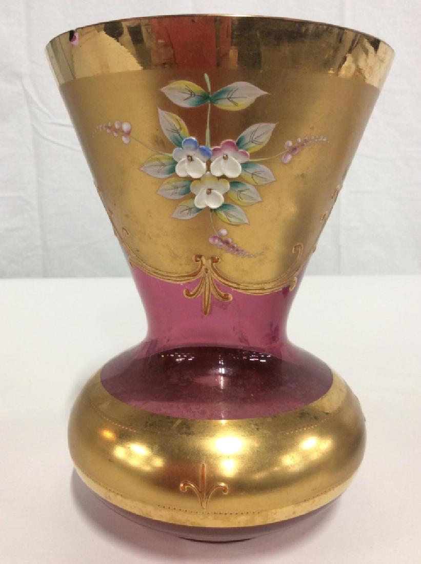 Cranberry Glass Vase Gold Overlay