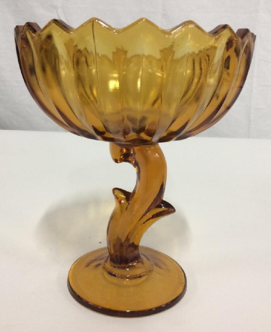 Vintage Carmel Toned Glass Pedestal Bowl: Dish, bowl, candy bowl, fruit bowl, pedestal measures app 8 inches ht diameter app 6.5 inches, tableware, table top accessory, collectible glass
