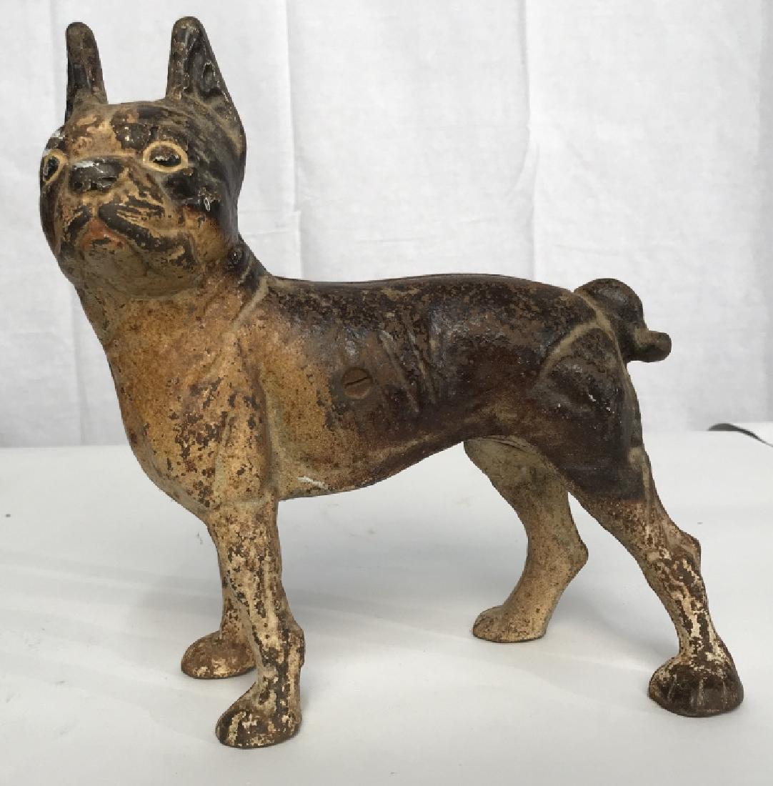 Vintage Cast Iron Boston Terrier Doorstop: Vintage Cast Iron Boston Terrier Doorstop, liver and white variety, 8 in x 10 in, scratches to face of dog, scuffing, Vintage Cast Iron, Cast Iron Accessories, Vintage Household Collectibles, 5