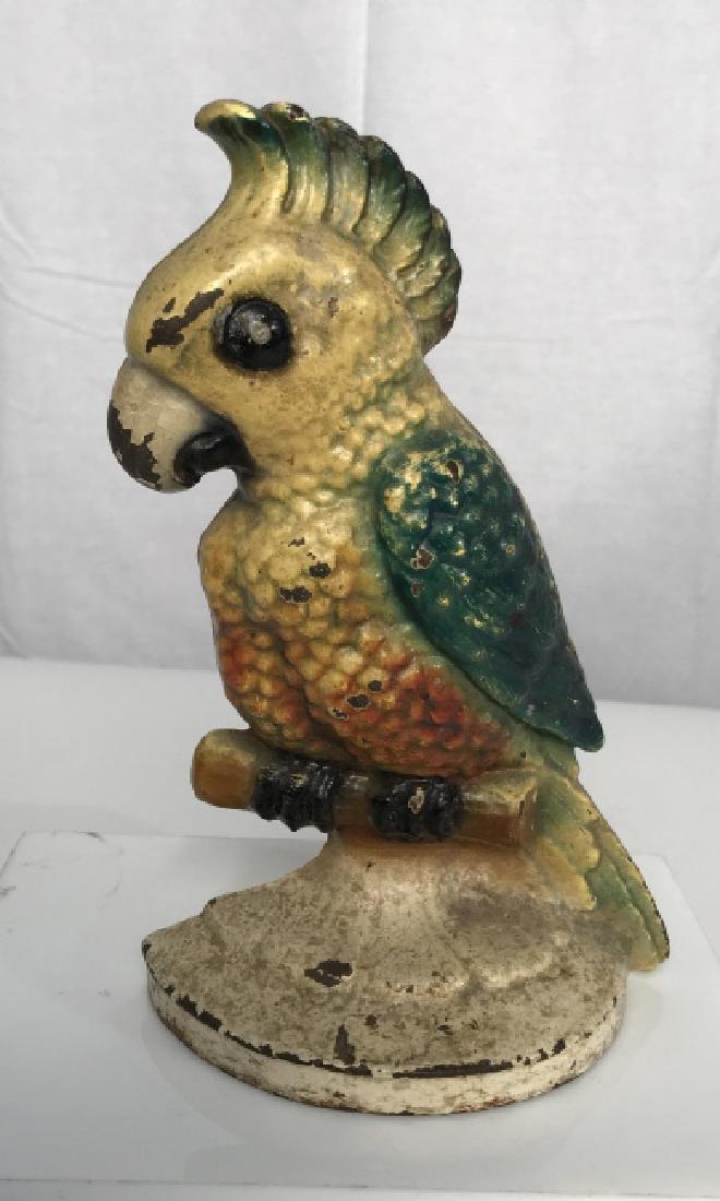 Vintage Cast Iron Cockatoo Doorstop: Vintage Cast Iron Perched Cockatoo Doorstop, 6 in x 8 in, paint missing in spots on face and wings, foundry stamp 180 on reverse, Vintage Cast Iron Collectibles, Decorative Vintage Home Goods, home ac