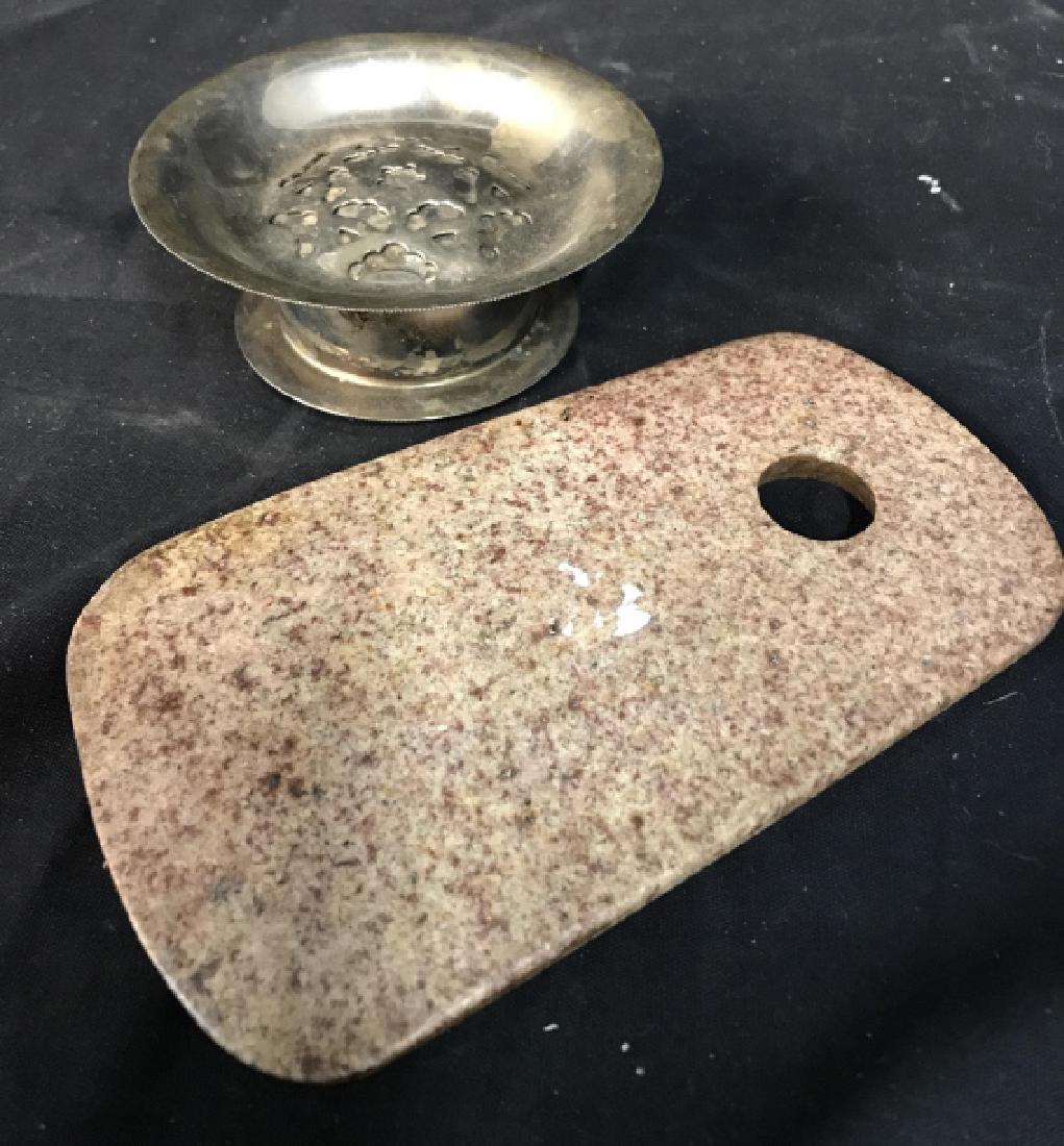 Silver plate Trinket W Marble Board: Tableware, Accessories, marble cheese stone length 8 inches, and made in Italy, Silver plate censer, incense burner, vessel, tableware. Largest piece measures approx 7 in by 4 in.