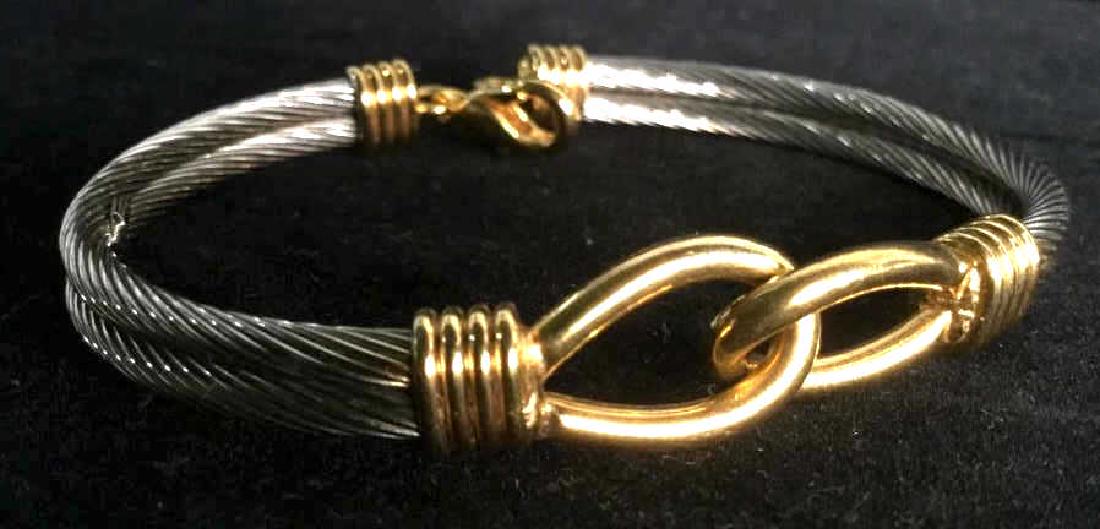 CH 18K FAMEX Gold & Cable Bracelet: Signed CH 18k gold plated & silver toned cable bracelet. Vintage Jewelry, statement bracelet, costume jewelry. Length of bracelet unclasped is approximately 7.5 inches. Women's vintage jewelry, fashio