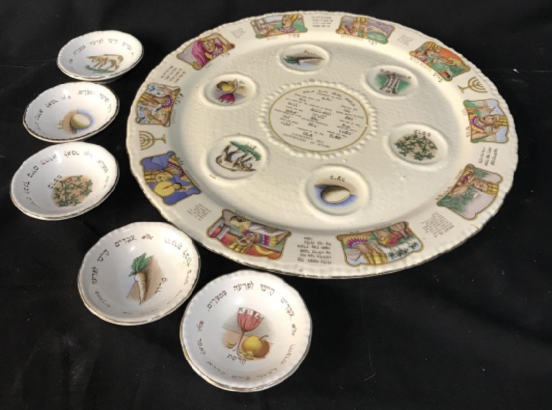 Seder Plate w 5 Matching Bowls: Judaica ceremonial Tableware, Porcelain seder Plate, diameter app 16 inches coordinating bowls for Passover meal match plate comes w 5 small dishes, marked for Made in Israel, Judaica, Hebraica, servi