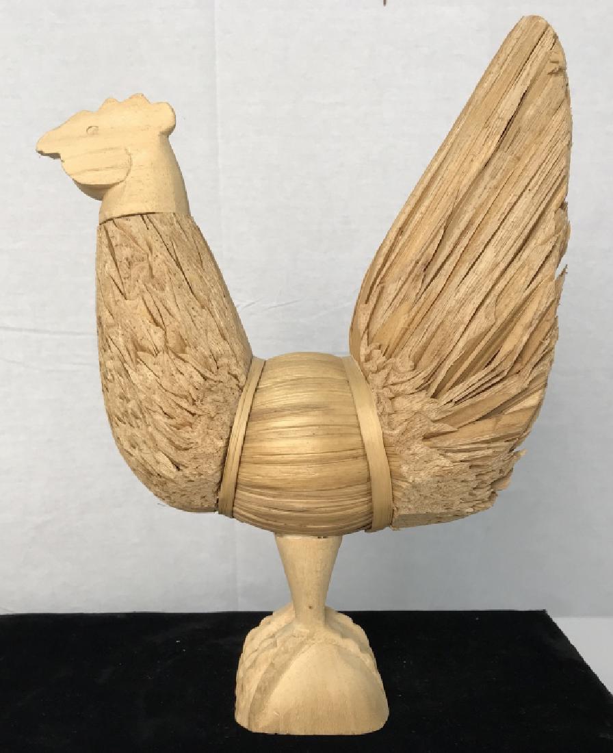Bamboo Chicken Figural: Bamboo Chicken Figural, with a wood base and head, 3 in base x 13 in, good condition, Chicken Decor, Tabletop Accessories, Kitchen Decor, 5