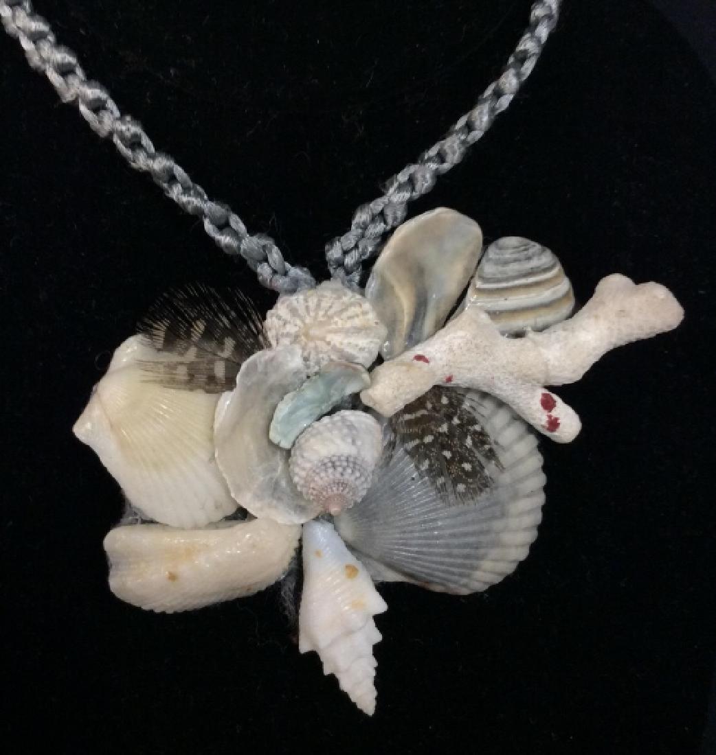3 Shell Mosaic Pendant Necklaces: Large shell mosaic measures 3.5 inches, varying drop lengths, fashion jewelry, estate jewelry