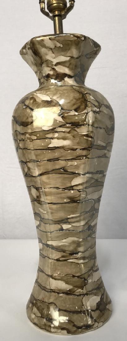 Mid Century Style Ceramic Table Lamp: Mid Century Style Ceramic Table Lamp, styled as marbleized, not tested but good condition, with harp, 32 in to top of harp, Decorative home goods, Decorative Tableware, Decorative Table Lamps, 5