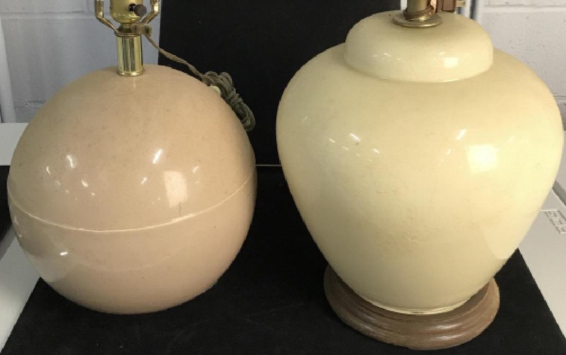 Two Circular Round Lamps: Two Circular Round Lamps, both with harps, one gourd shaped, 26 in to top of harp, no finials, Not tested, Lighting, contemporary lighting, Table ware, Table decor, 5