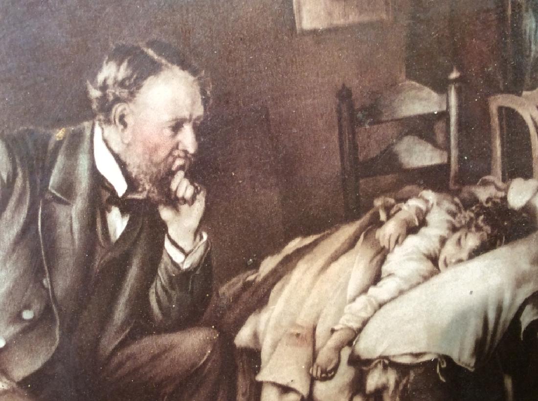 Framed WALLACE NUTTING Tinted Print: Framed tinted print in style attributed to Wallace Nutting, no signature noted. Image has not been authenticated or inspected outside of frame. Possibly hand tinted print, depicting a girl on her deat