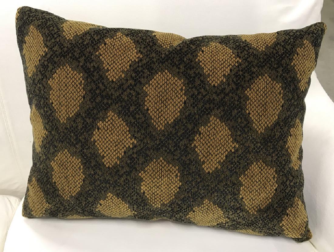 Designer Throw Pillow In Luxury Fabric: Designer Throw Pillow With Down Fill in black, brown and golden toned luxurious fabric with snakeskin like pattern design, and hidden zip opening. Custom Designer Home Decor. Custom Designer Throw Pil
