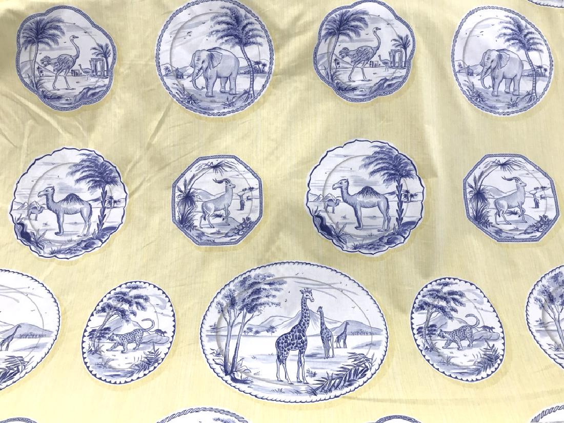 Jane Churchill Limited One Of A Kind Safari Fabric: Jane Churchill Limited One Of A Kind Safari Luxury Fabric, Marked on edge of fabric, Jane Churchill Limited Safari printed in England C 1992. Fabric depicts blue and white porcelain plates with safari
