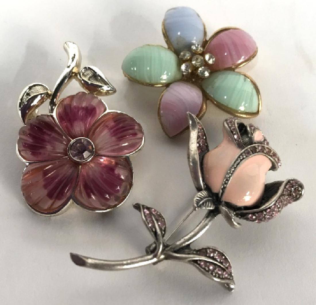 Lot 3 Vintage Enamel Rhinestone Brooches