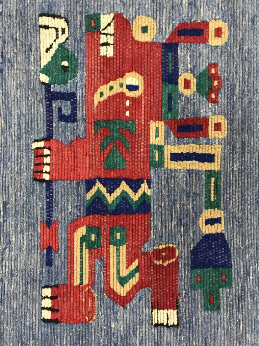 Large Aztec Style Textile Artwork: Wall hanging, carpet, wall display, wall tapestry, arts and crafts, throw rug, home decor, home accessory, possibly wool, Hans woven with Aztec Style figures in motion, two side design measures app 80