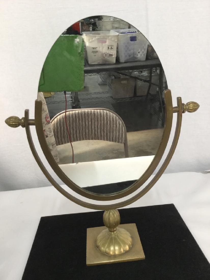 Antique Oval Brass Titling Dresser Mirror: Antique Oval Brass Tilting Dresser Mirror, Base 5 inches square, 19 in tall x 15 in at widest point, Good condition, Collectible Bedroom Decor, antique Mirrors, Collectible Brass Accessories, 5