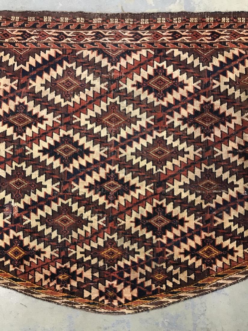 Antique Hand Made Wool Kilim Style Textile Art: Antique Hand Made Wool Kilim Style Textile Art In black, beige, and rust toned intricate pattern design. Middle Eastern Rug. Middle Eastern Textile Art. Area Rug. Measures approx 50 inches long x 30.5
