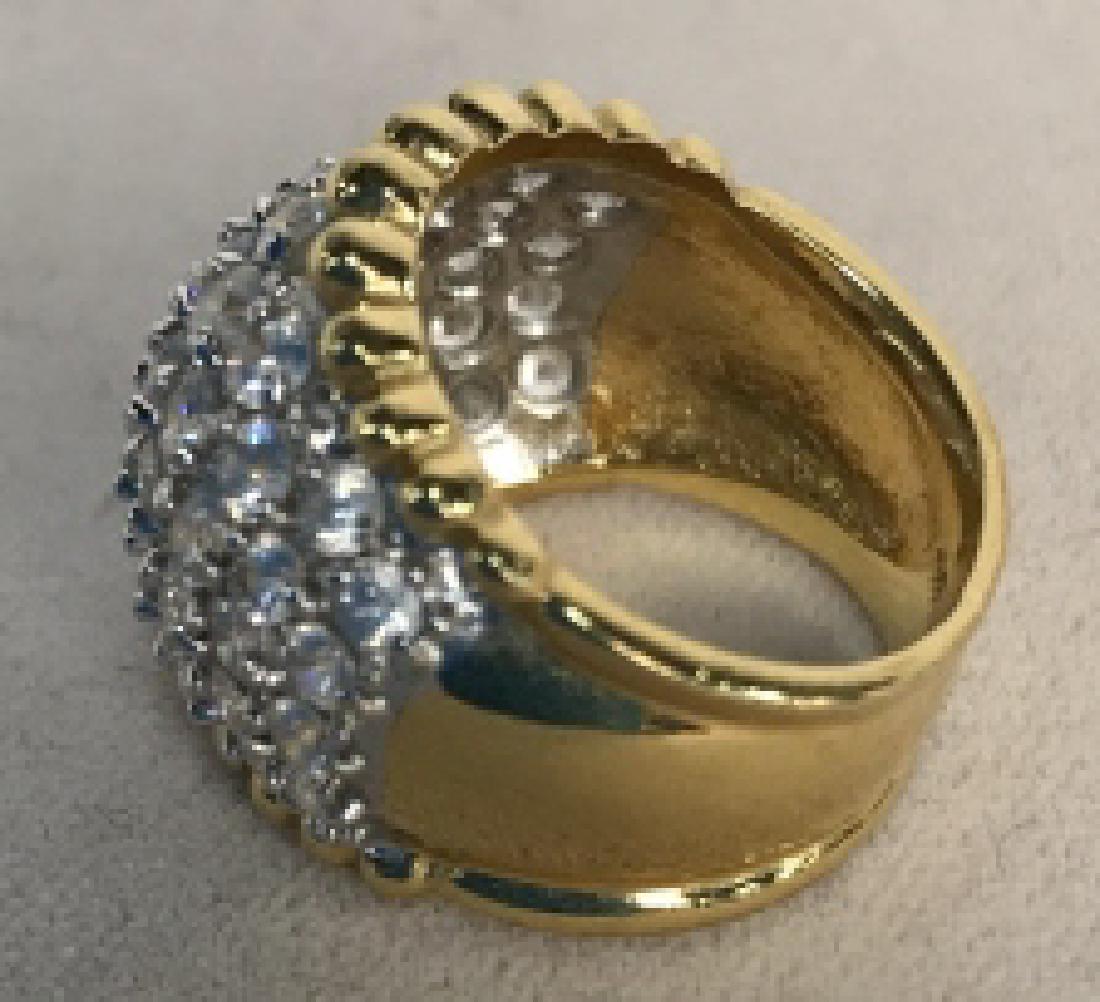 Diamond and Gold Toned Cocktail Ring: Diamond and Gold Toned Cocktail Ring, size 5 1/2, marked BB inverted on inside of band, domed design with simulated Diamonds pave set, high polish, good condition, Vintage, Jewelry, Ladies Cocktail Ri