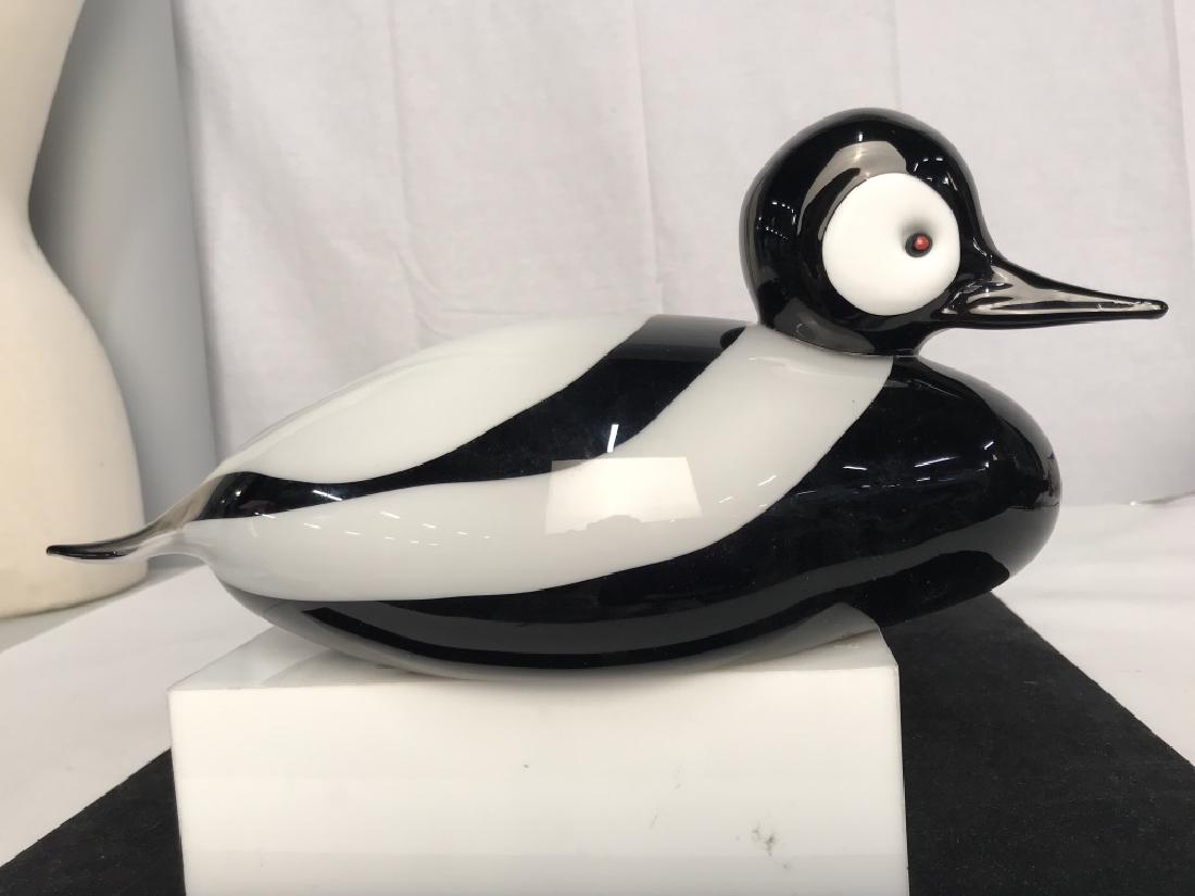 Murano Glass Bisanzza Vetro Duck: Murano Glass Bisanzza Vetro Duck, Signed Doria, 1997, 15 in x 7 in, good condition, Black and White with red eyes, Collectible Glassware, Decorative Tableware, Murano Glassware Novelty Collectibles, I