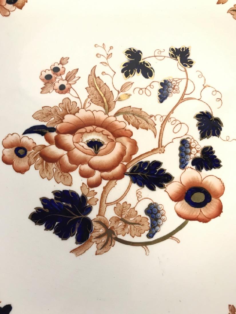OLD DERBY WEDGWOOD Porcelain Plate: Underside reads OLD DERBY WEDGWOOD England. Contains multi toned floral leaf and vine detail. Contains tones of red, white, navy & gold. Measures approx 11.5 inches wide. tableware, platter, english p