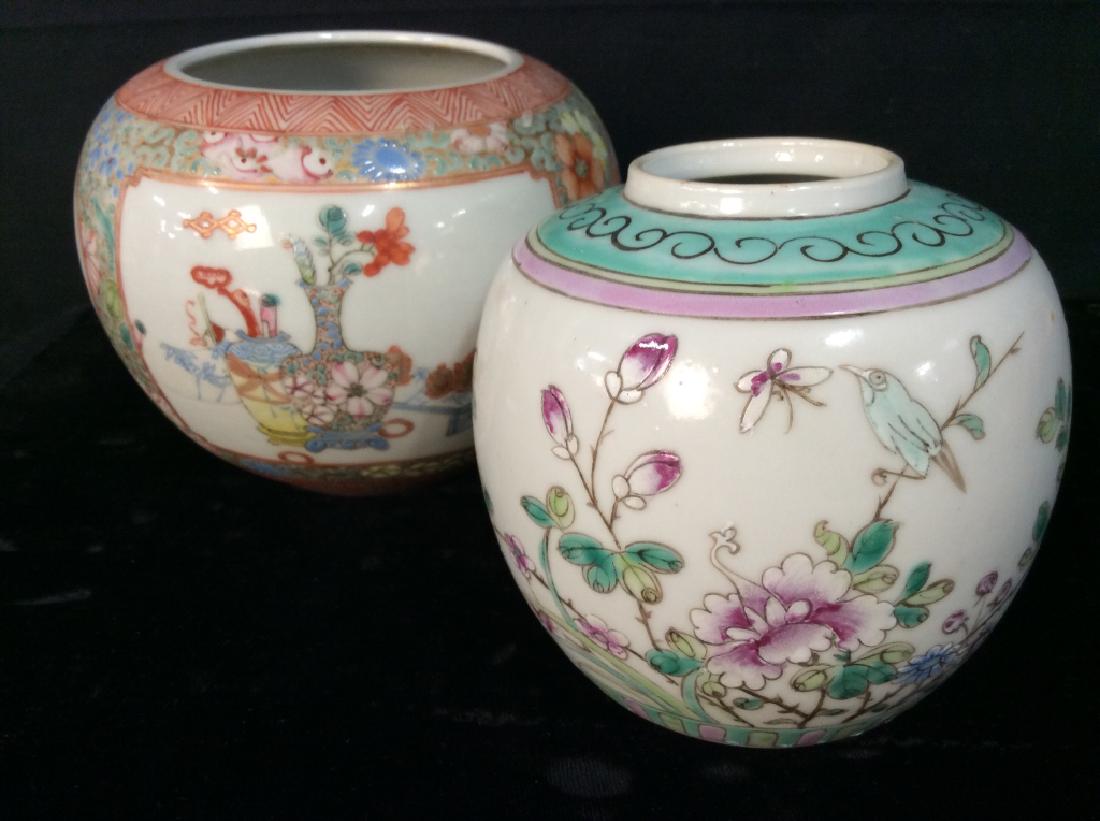Lot 2 Asian Painted Porcelain Vases: Lot 2 Oriental Porcelain Vases. Two white toned porcelain vases with floral designs, one piece has asian characters on undersides, some minor surface wear, Asian, orientalia, Orientalism, asian arts a