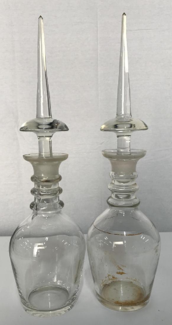 Pair Vintage of Glass Decanters: Pair Vintage of Glass Decanters, 18 1/2 in to top of stopper, marked Czechoslovakia on underside, good condition, original stoppers, Glass Accessories, bar ware, table ware, bar accessories, Glass Bar