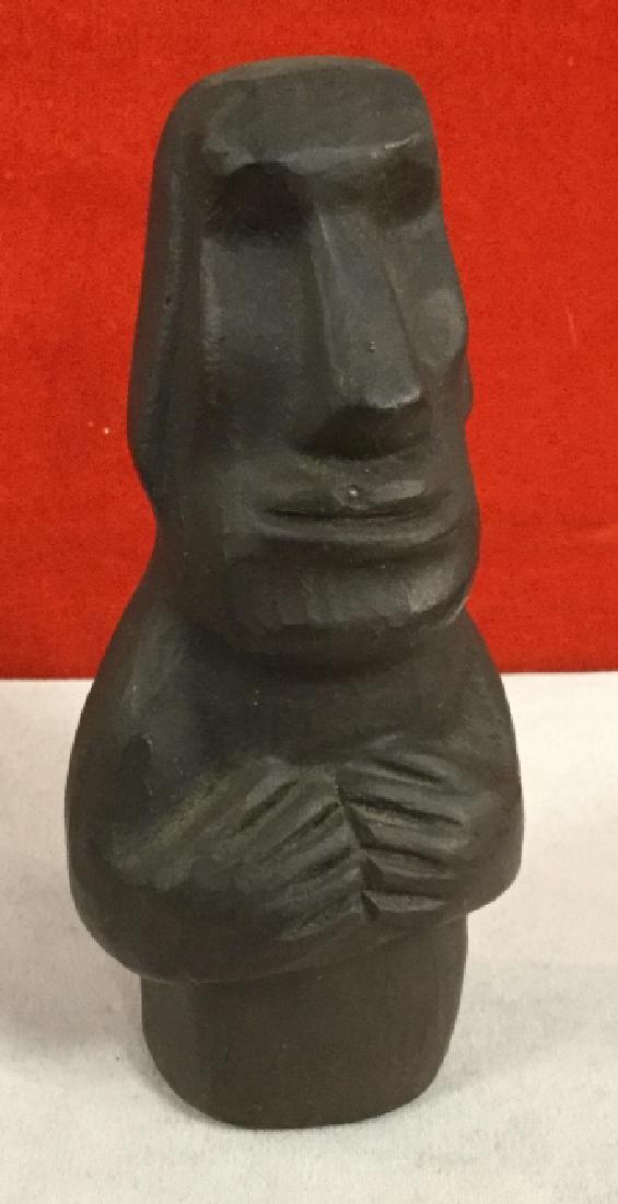 Miniature Ceramic Easter Island Head Figurine: Miniature Easter Island Head Figurine. Underside of Figurine has ‘Chile’ carved into clay. Approximately 5 inches in height by 1.5 inches in diameter. Souvenir travel memorabilia. 7