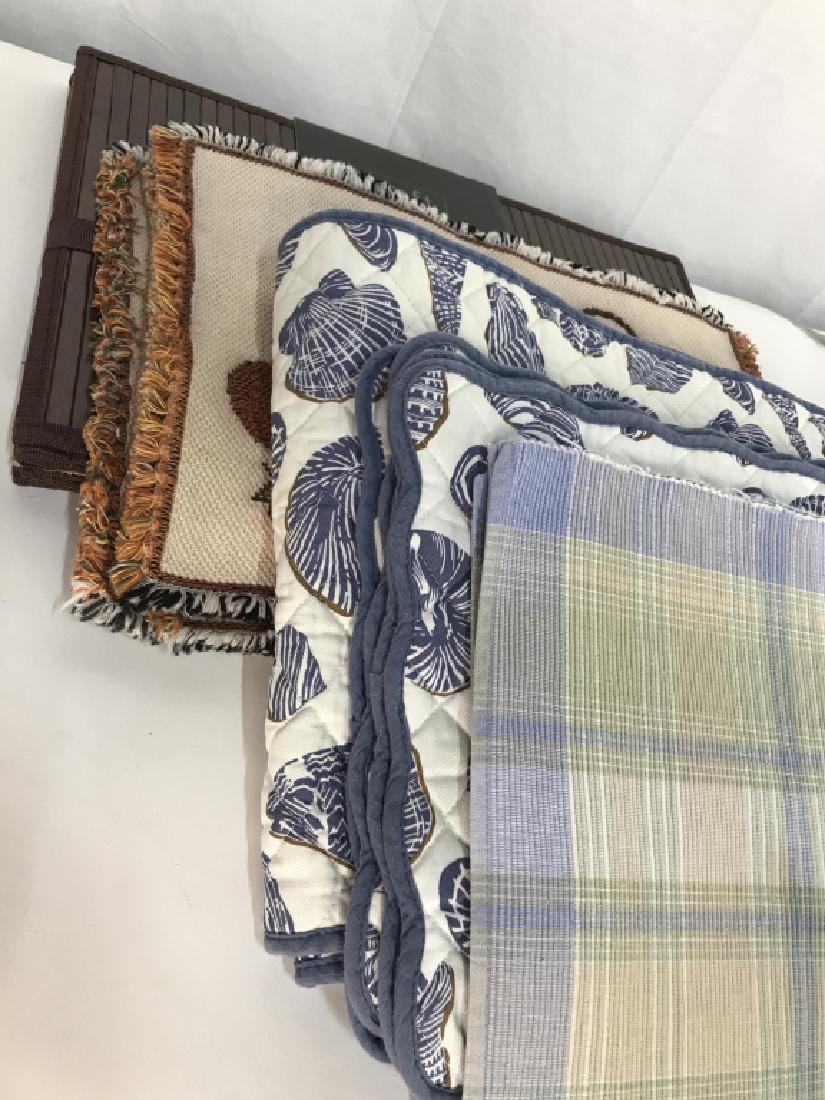 Group lot of Cloth Tableware: Group lot of Cloth Tableware, including a set Bamboo Place mats, thanksgiving themed place mats, a group of Nautically themed table runners and placemats, Decorative Cloth Tableware, Decorative Kitche