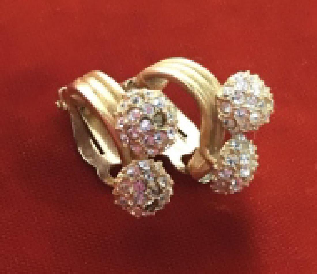 Vintage Rhinestone Gold Toned Earrings: Clip earrings in tone of 22k gold, rhinestones, estate jewelry,each measures app 1 inches women's vintage costume estate jewelry, fashion accessories.