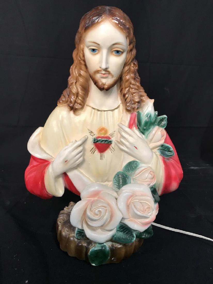 Vintage Jesus Christ Chalkware Night Light: Working condition, bust of Jesus Christ with floral vine, slot for bulb, chalkware sculptural, night light, electrified Jesus, religious iconography, religious collectible, catholic Christian icon, re