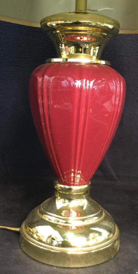 Maroon Ceramic Brass Lamp, Holiday Inn: From the Mount Kisco Holiday Inn, ceramic lamp w shade, lighting, home accessory ,ht app 27 inches