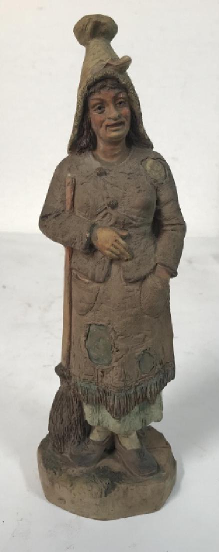 Vintage Ceramic Pottery Female Figural: Ht app 11 inches, ceramic Figural, Female In rag style clothing with broom, ht app 11 inches, tableware, tabletop accessory, home decor, statuary, arts and crafts home accessory.