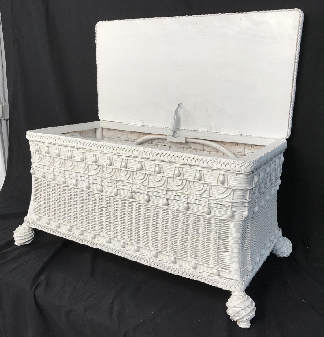 Footed White Toned Woven Wicker Chest