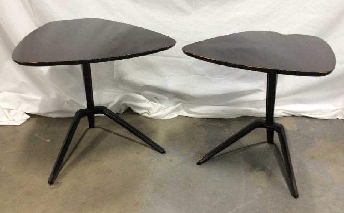 Pair Mid Century Modern Shaped Nesting End Tables: Pair Mid Century Modern Geometric Nesting End Tables. Dark brown toned wood, mid century modern style furniture, home furnishings, nesting tables, end tables, side tables, home furnishings, home acces