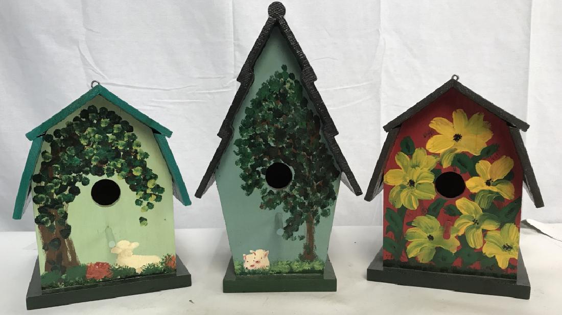 Lot 3 Signed Hand Painted Wooden Birdhouses (1 of 9)