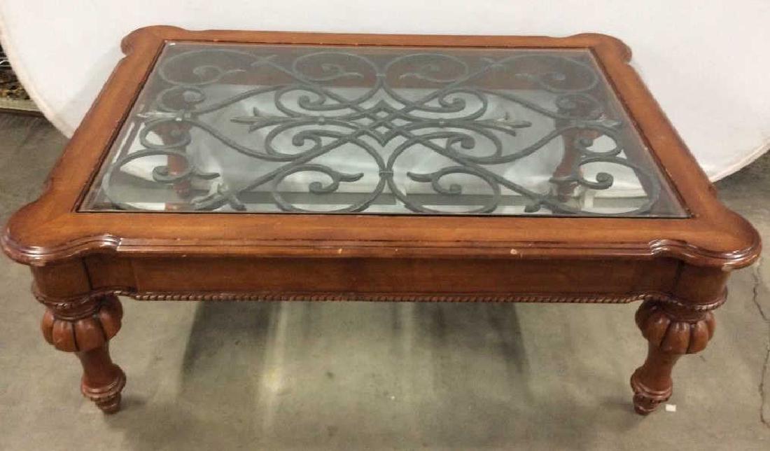 Ethan Allen Wooden Glass Top Coffee Table (1 of 8)