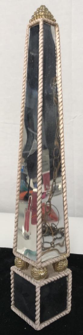 Decorative Mirrored Obelisk Decoration: Decorative Mirrored Obelisk Decoration, With pink metal roping, on gold toned balls, measures 2in x 13 in, Tableware, Decorative Bedroom Collectibles, Novelty Collectibles, 5