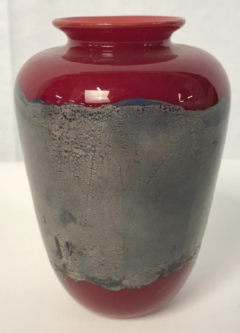 Signed CARLSON Red and Gray Tone Glass Art Vase (1 of 10)