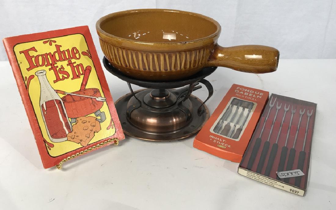Fondue Set W Ceramic Pot, Burner, and Stand (1 of 17)