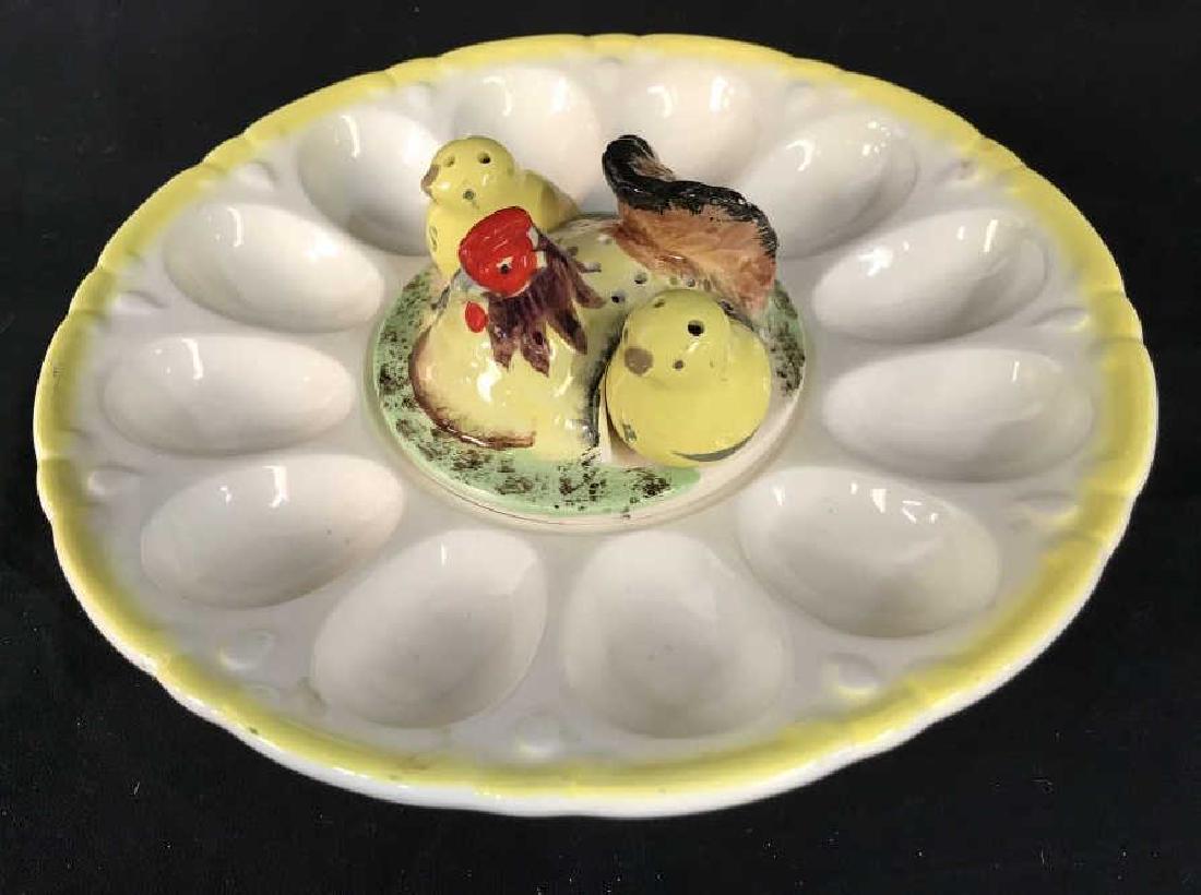 Hard boiled Egg Serving Dish W Lidded Center Bowl