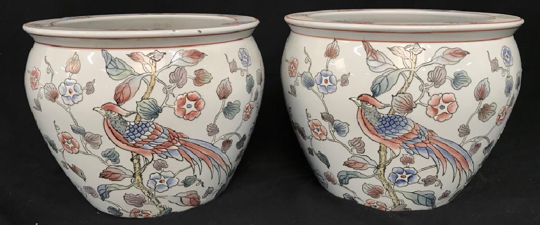 Pair Oriental Ceramic Porcelain Planter Pots (1 of 8)
