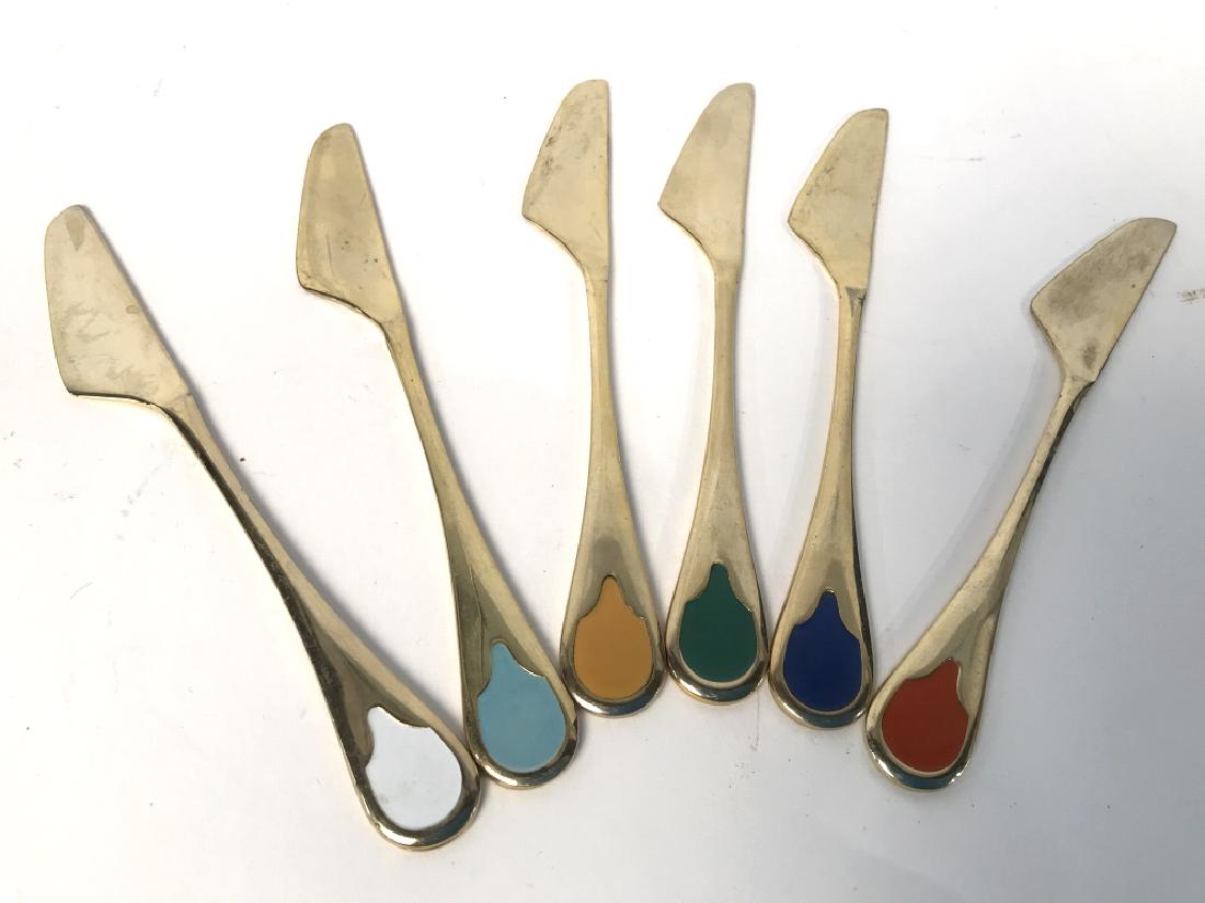 Group Lot 6 Gold Toned Enamel Butter Knives (1 of 7)