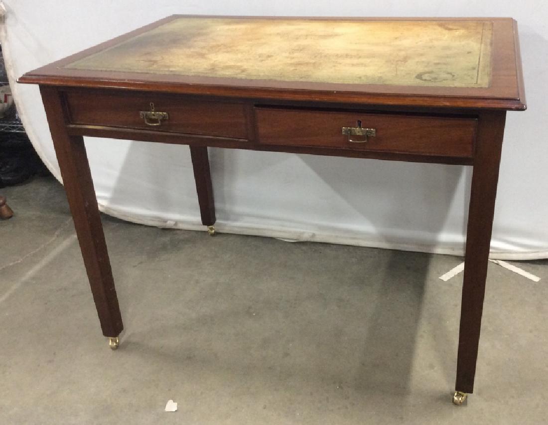 Leather Inset and Tooled Library Table On Casters (1 of 13)