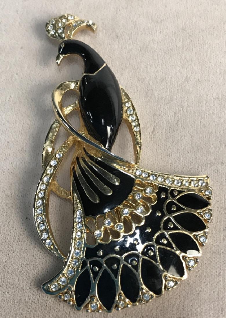 Black Enameled Gold Toned And Peacock Brooch (1 of 8)