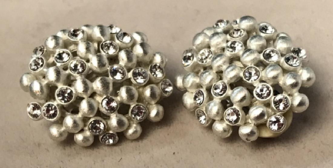 Pair of Bejeweled White Silver Clip On Earrings (1 of 6)