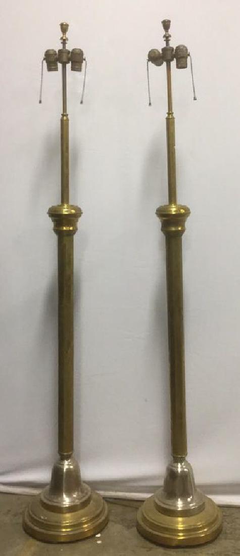 Pair Antique Brass Double Socket Floor Lamps