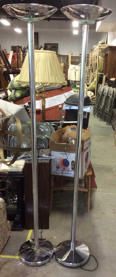 Pair Silver Toned Metal Floor Lamps (1 of 6)