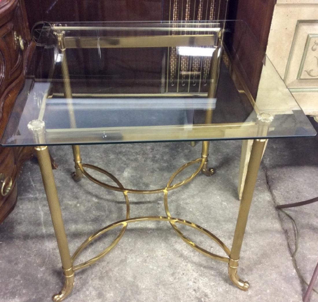 Glass Topped Brass Toned Metal End Table (1 of 7)
