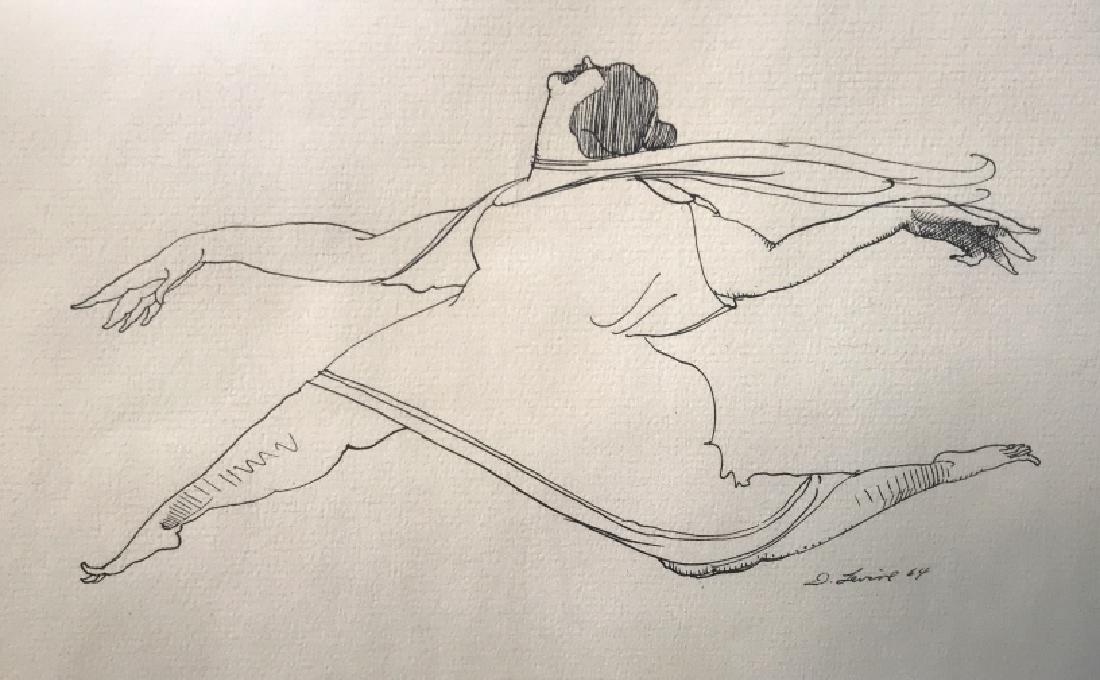 Vintage David Levine Isadora Duncan Caricature: Vintage David Levine Caricature Print Possibly pen & ink of Isadora Duncan, Signed D. Levine 64, not examined out of frame, paper appears to have slight texture to it, some slight discoloration due to