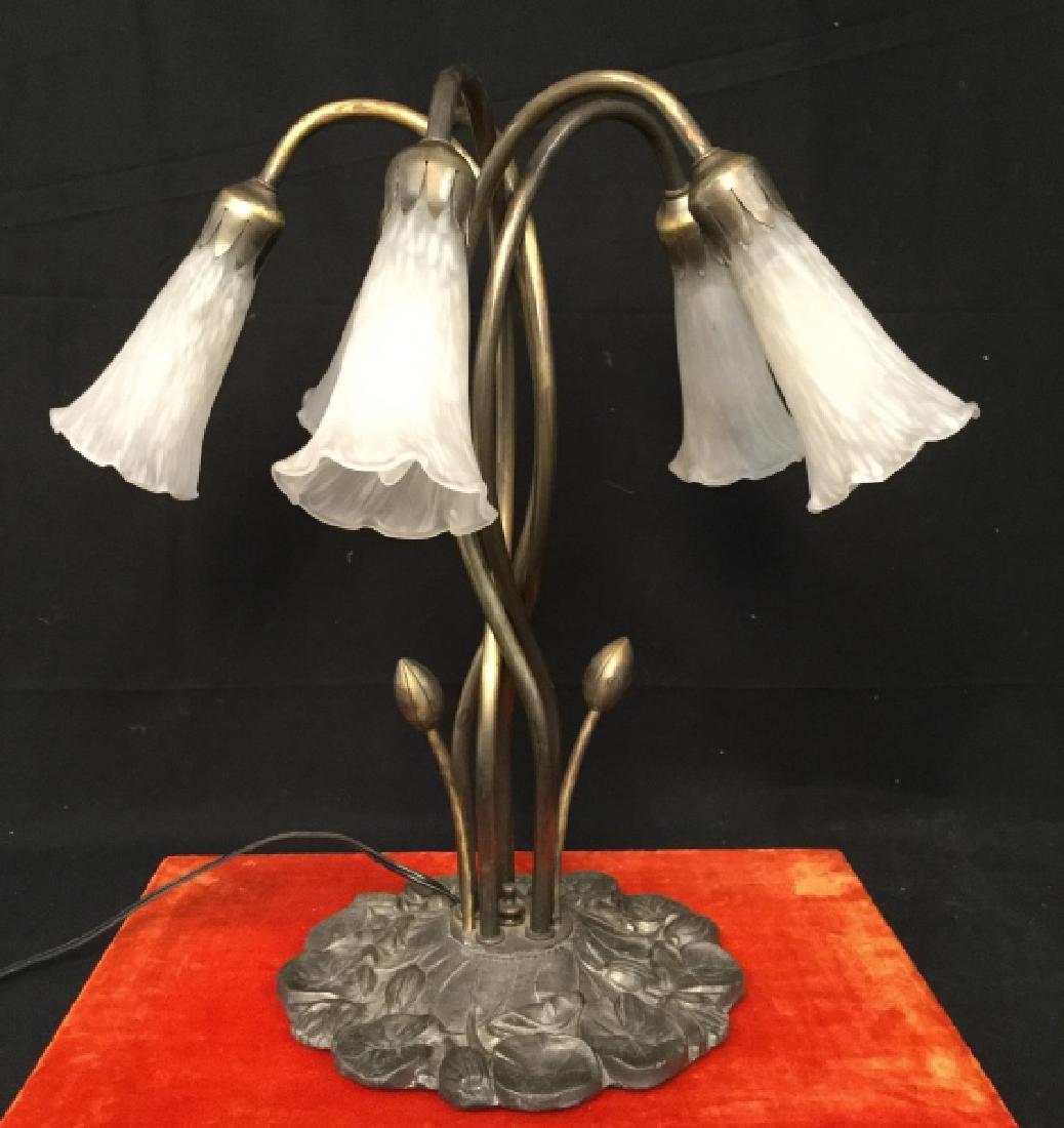 Tiffany Favrile Style MEYDA Pond Lily Accent Lamp: MEYDA White pond Lily Accent Lamp in Tiffany Favrile Style. ‘One of the most popular Louis Comfort Tiffany styled lamps on the market today, recreating his famous Favrile design from the early 1900'