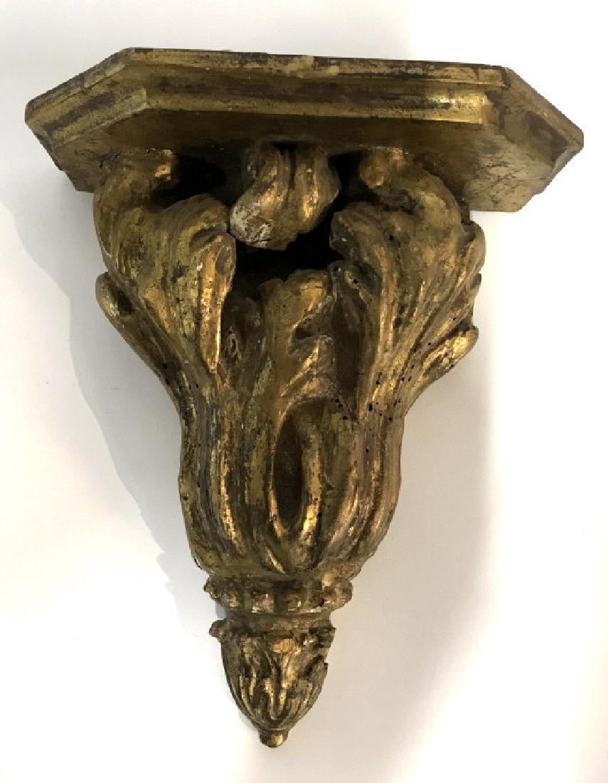Continental Gilded Wood Wall Bracket/Shelf: Continental Gilded Wood Wall Bracket/Shelf, 12 in x 10 in x 5 in, some chips to gilding, with hanging ring to back, possibly antique, wall shelf, wall hanging, home accessory, italian design, home acc