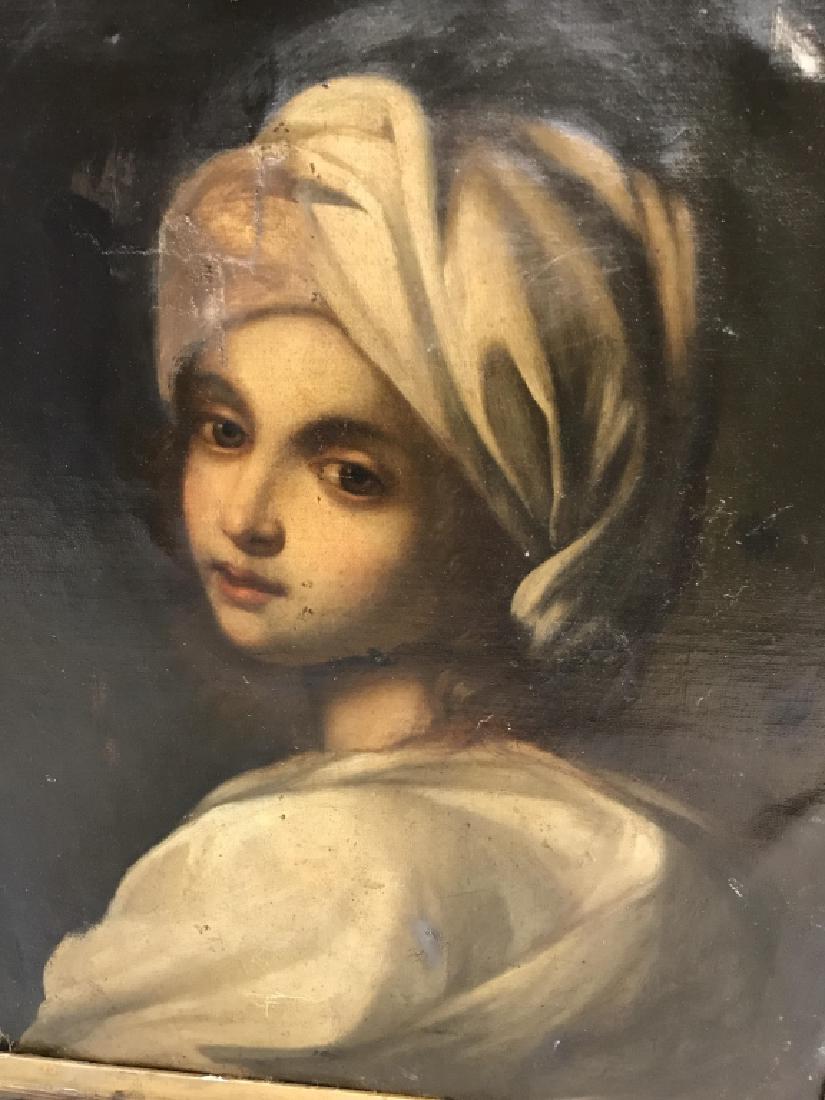 Continental School Portrait of a Girl in Turban: Continental School Portrait of a Girl in Turban, oil on canvas, 231/2in x 20in to edge of frame, condition appropriate to age, some scuffing to canvas and frame, some areas of canvas that appear to ha