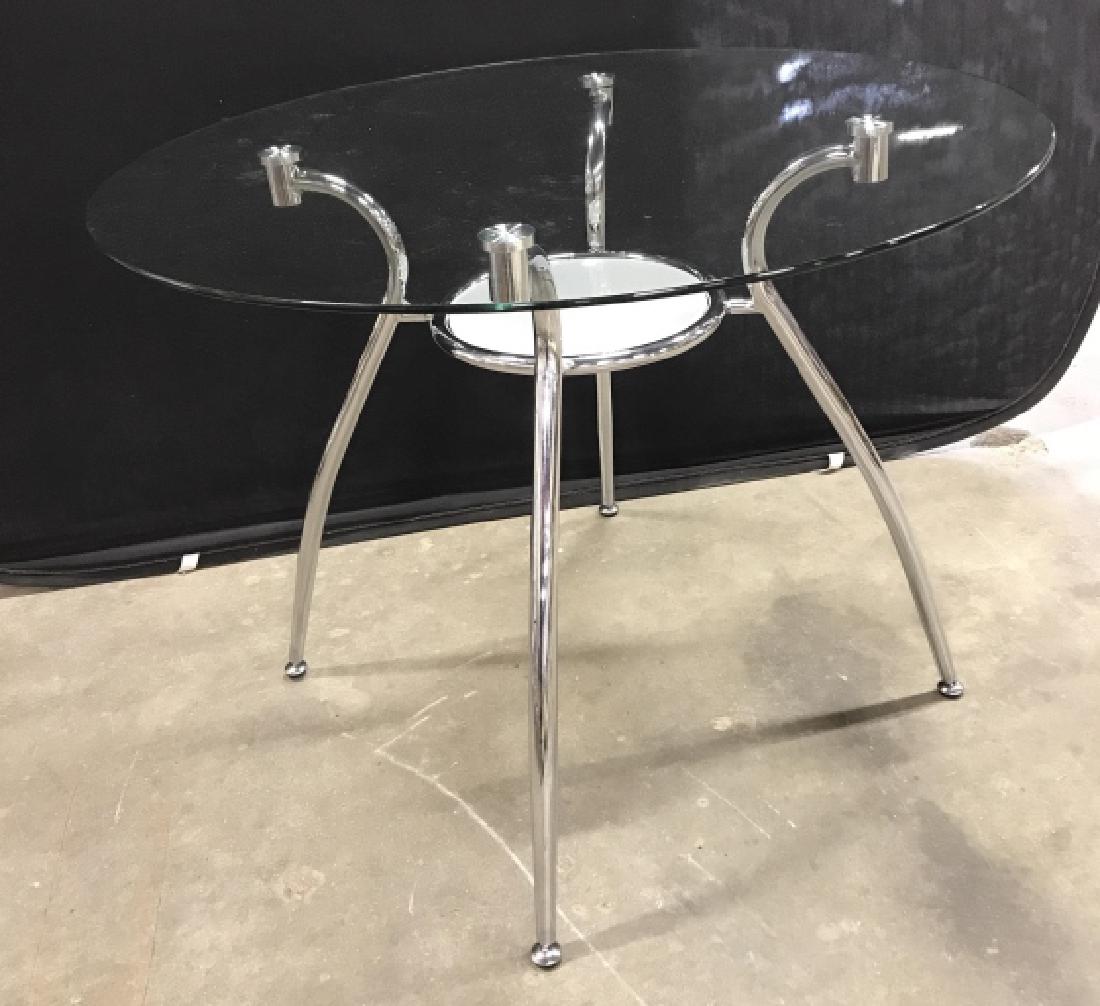 Modernist Chrome And Glass Breakfast Cafe Table: Modernist Chrome And Glass Breakfast Cafe Table, 39 1/2 in diameter, 28 in high, good condition, Mid Century Style, Modernist Style, Chrome And Glass Furniture, Home furnishings, kitchen table, cafe t